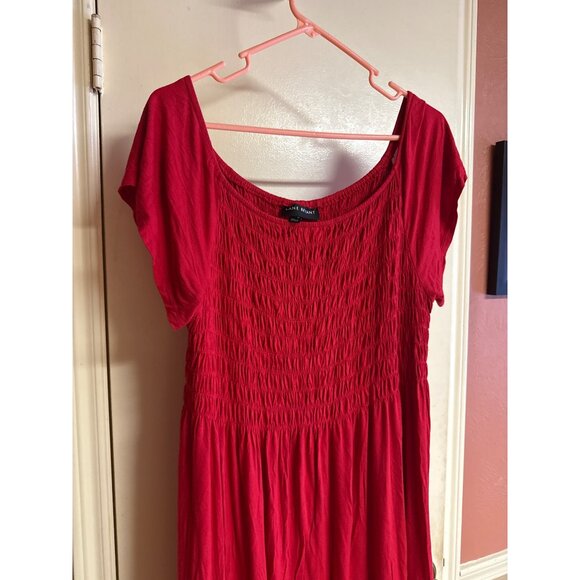 Lane Bryant Red Smocked Midi Dress 14/16 Short Sleeves Rayon/Spandex Lightweight - Picture 4 of 7